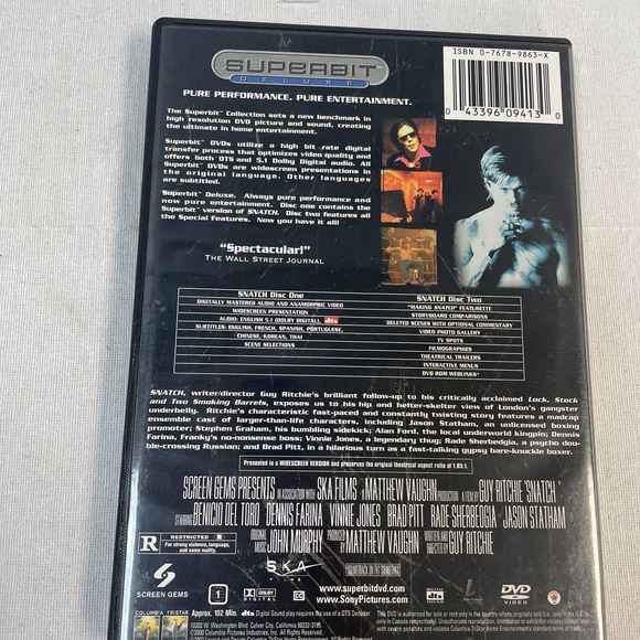 2000 Superbit Deluxe Snatch Brad Pitt Dennis Farina Benicio Del Toro Movie DVD - Picture 3 of 3